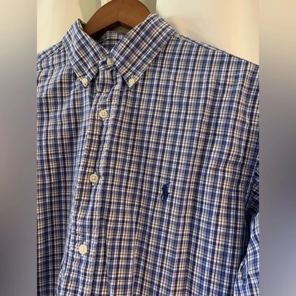 Polo Ralph Lauren Long Sleeve Button Shirt Men's Large‎ Classic Fit Blue Plaid